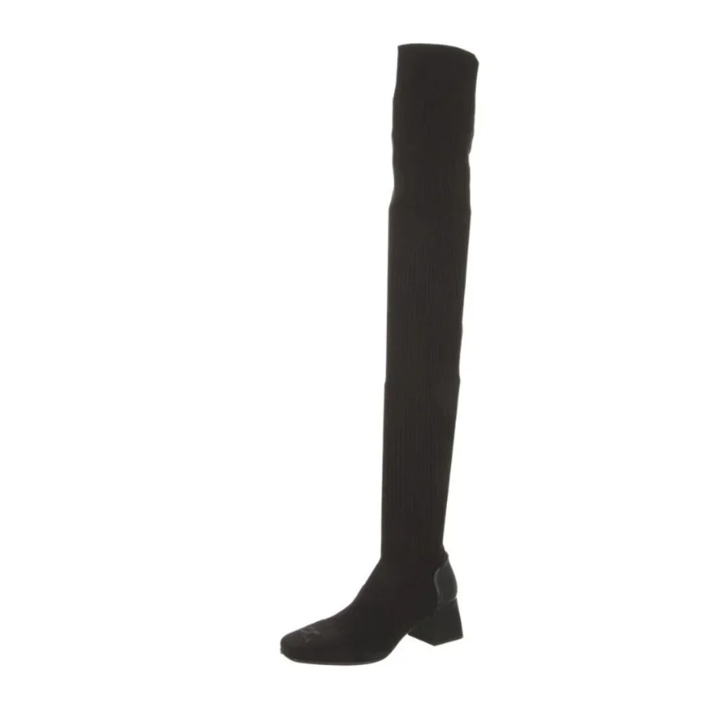 Courreges Logo Patch Over the Knee Ribbed Sock Boots 40 10